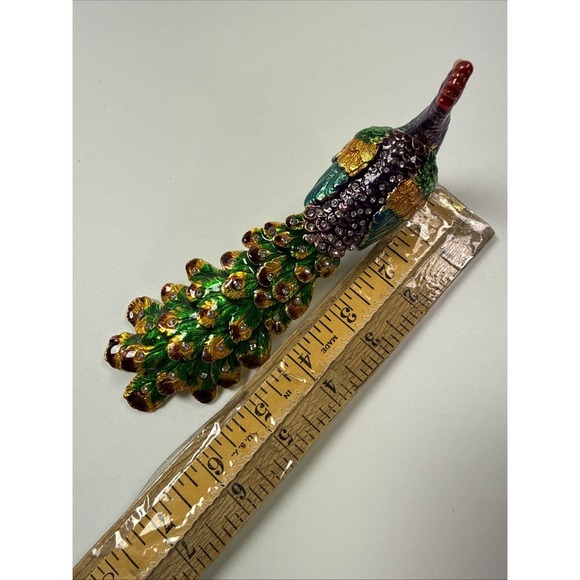 Peacock Trinket Box Jeweled Enameled Metal Hinged Figurine Tavuz Kusu - Picture 7 of 7